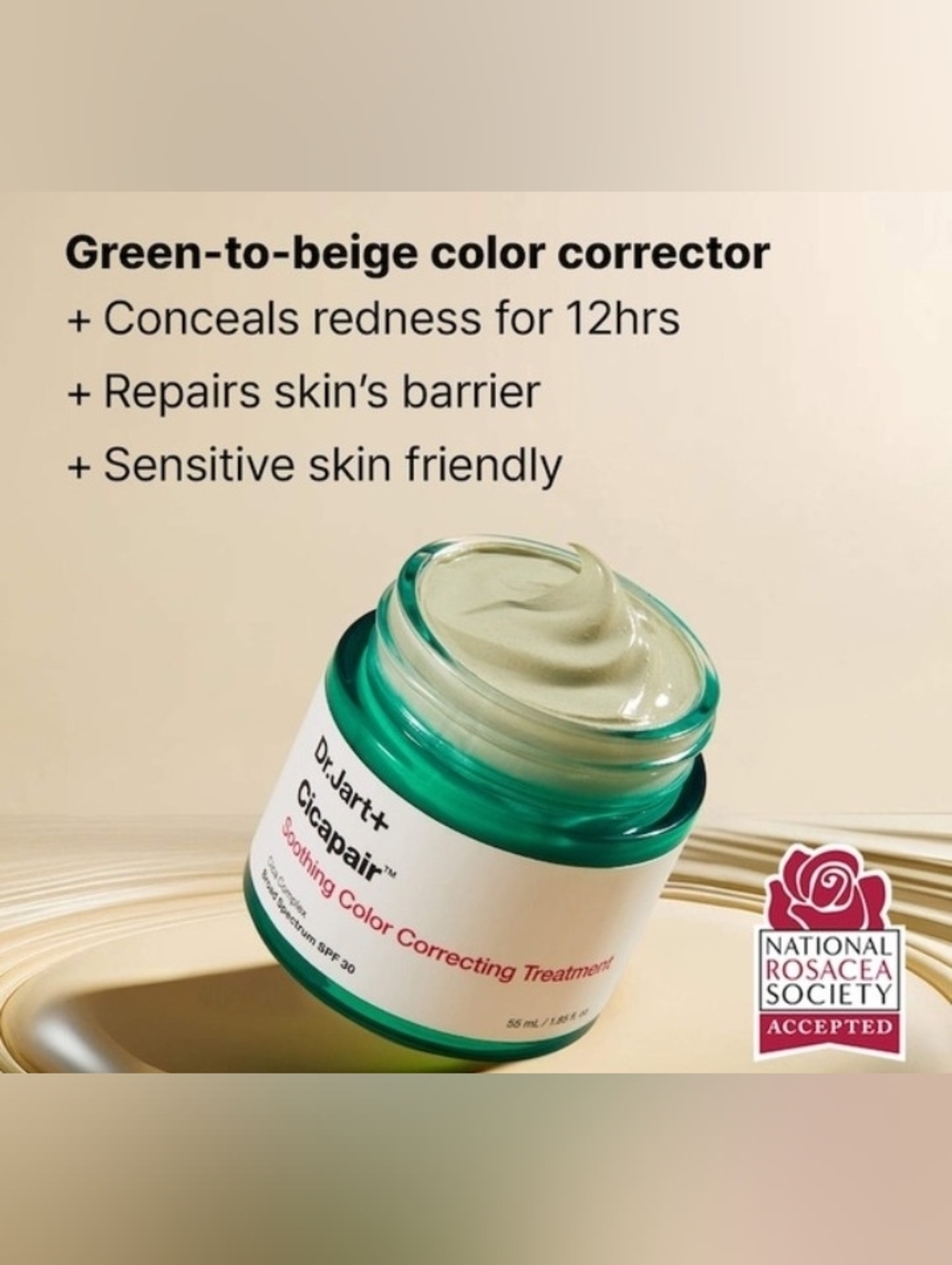 Dr. Jart+ Cicapair Soothing Color Correcting Treatment BNIB